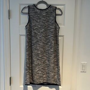 Ann Taylor Loft Tweed Sleeveless Fringe Black/White w/ Red Specks Shift Dress